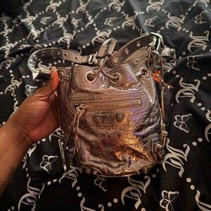 Balenciaga Iridescent Silver Bucket Crossbody Bag